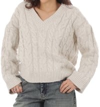 RVCA Women's Cable V Neck Sweater - star white