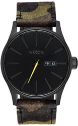 Nixon Sentry Leather Watch - black/camo/volt