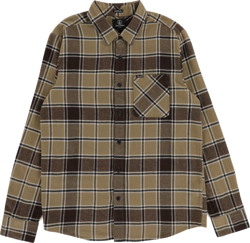 Volcom Caden Plaid Flannel Shirt Khaki Tactics