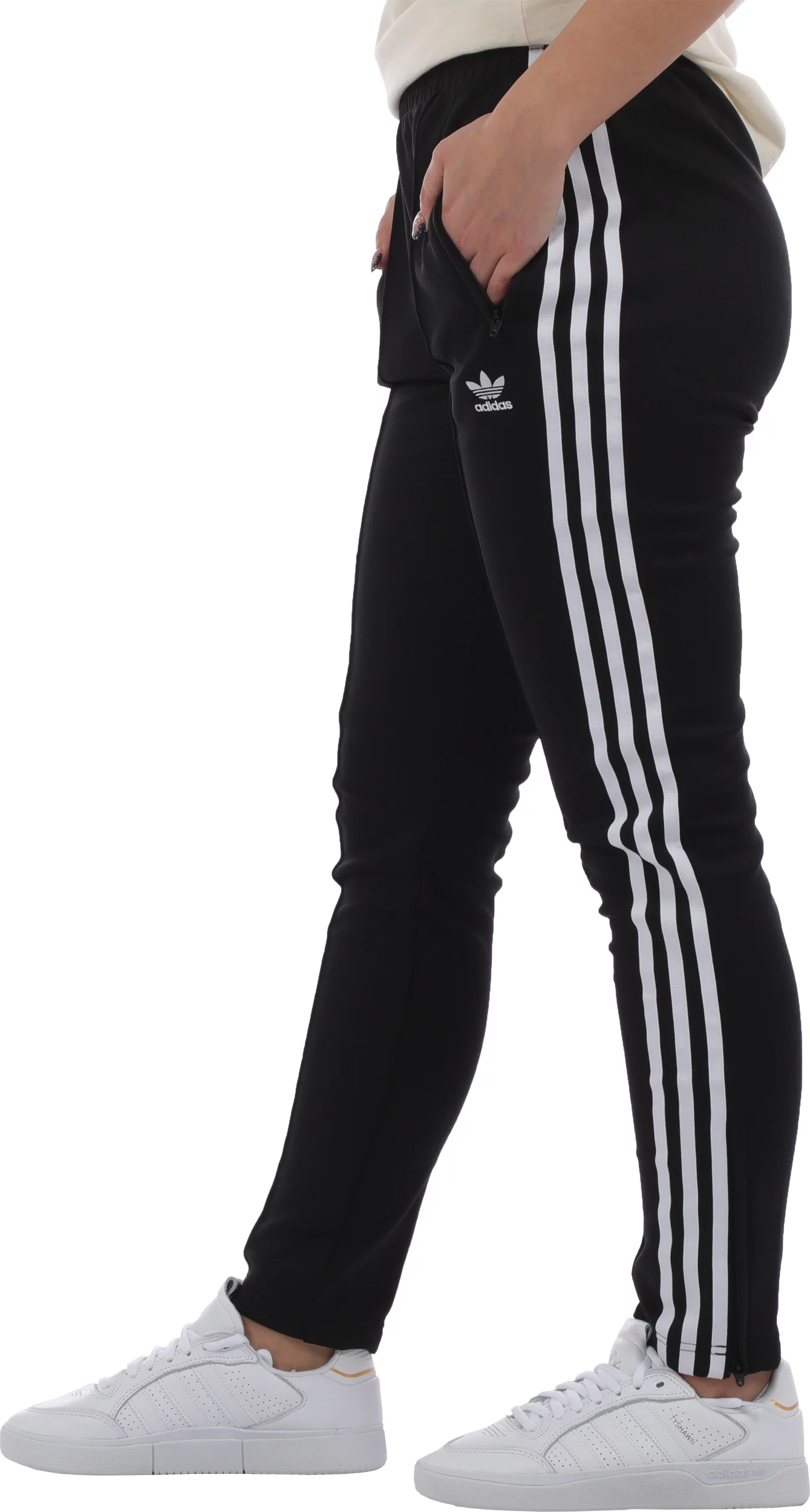 Adidas Womens Capri Track Pants ATS Black High Rise Pockets Logo Stripes  Large