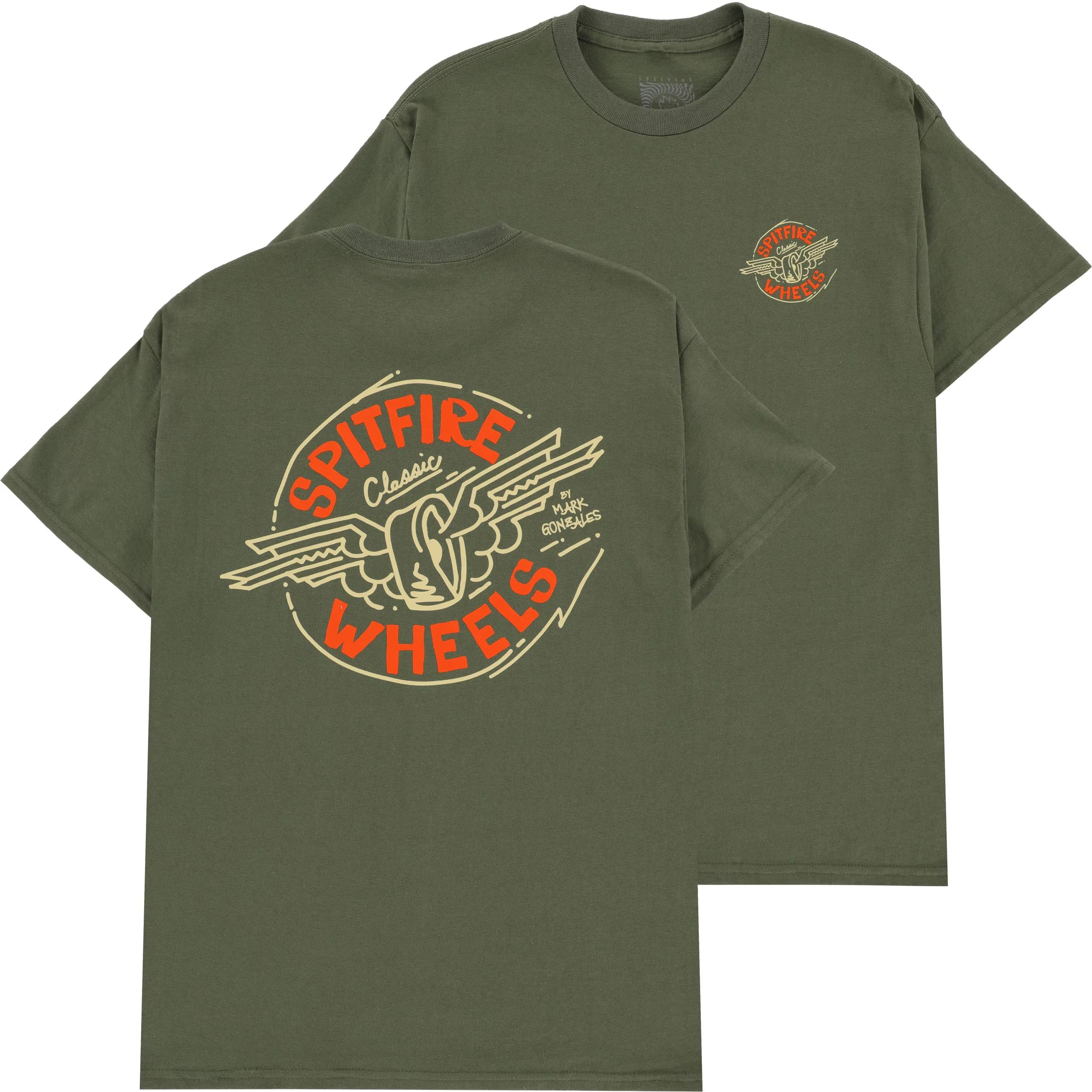 Spitfire Swirled Classic T-Shirt - Military Green/White