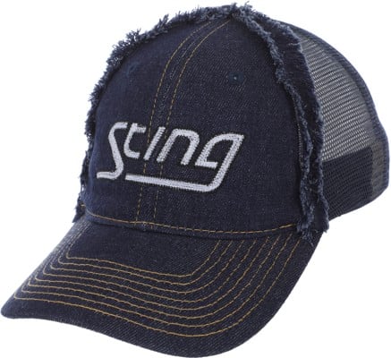 Stingwater Sting Logo Distressed Crown Trucker Hat - blue denim - view large