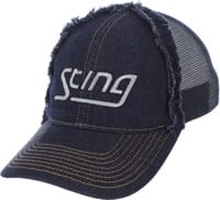 Stingwater Sting Logo Distressed Crown Trucker Hat - blue denim