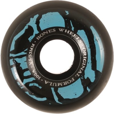 Bones 100's OG Formula V5 Sidecut Skateboard Wheels - black/blue mummy skulls (100a) - view large