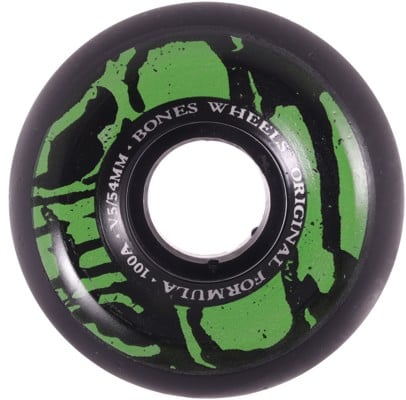 Bones 100's OG Formula V5 Sidecut Skateboard Wheels - black/green mummy skulls (100a) - view large