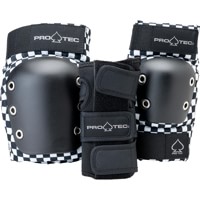 ProTec Street Jr Open Back 3-Pack Skate Pad Set - black checker