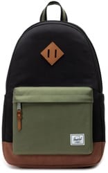 Herschel Supply Heritage V2 Backpack - black/four leaf clover/saddle brown