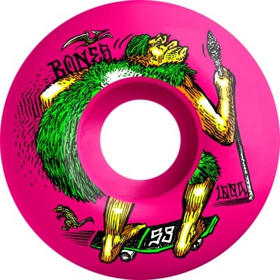 Bones 100's OG Formula V4 Wide Skateboard Wheels - neonderthal pink (100a) - view large