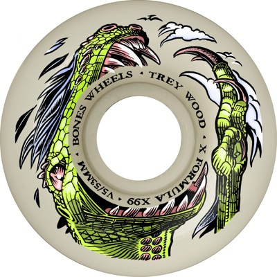 Bones Trey Wood Pro X-Formula V5 Sidecut Skateboard Wheels - dino-sorta (99a) - view large