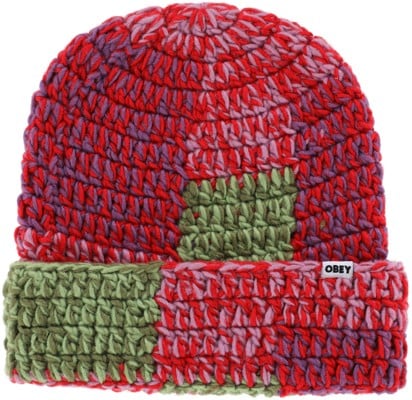 Obey Patchwork Rib Beanie - red multi - view large