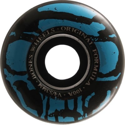 Bones 100's OG Formula V4 Wide Skateboard Wheels - black/blue mummy skulls (100a) - view large