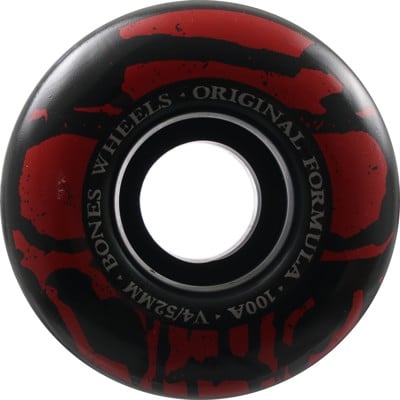 Bones 100's OG Formula V4 Wide Skateboard Wheels - black/red mummy skulls (100a) - view large