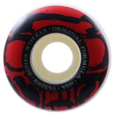 Bones 100's OG Formula V4 Wide Skateboard Wheels - white/red mummy skulls (100a) - view large