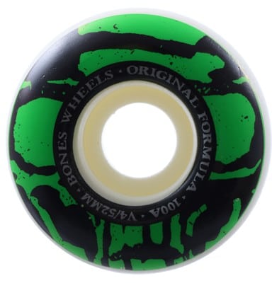 Bones 100's OG Formula V4 Wide Skateboard Wheels - white/green mummy skulls (100a) - view large