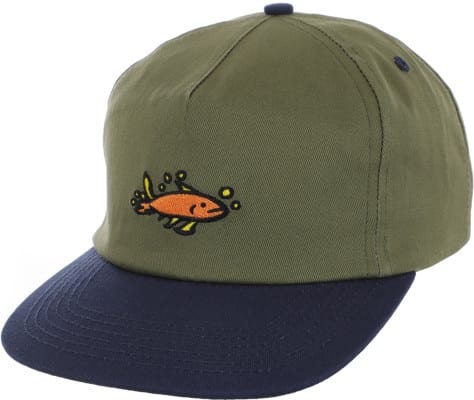 Krooked Mermaid Fish Snapback Hat - olive/navy - view large