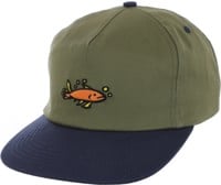 Krooked Mermaid Fish Snapback Hat - olive/navy